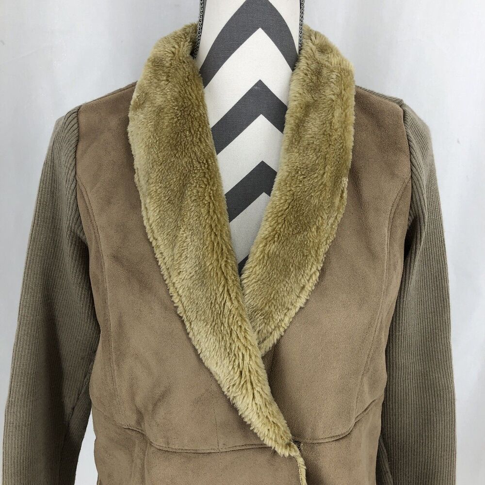 Jaclyn Smith Tan Faux Fur Suede Leather Sweater Crop Jacket Small